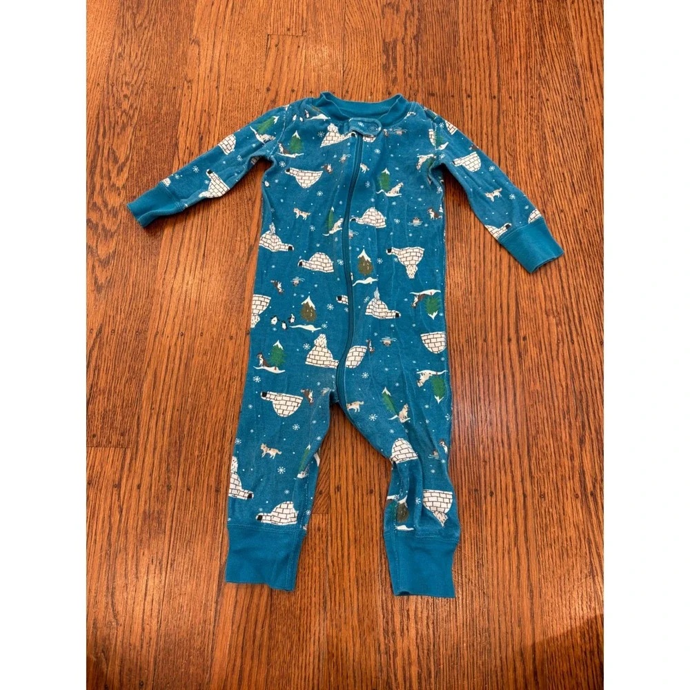 Hanna Andersson Arctic Igloo Polar Bear Organic Cotton Sleeper Blue 9-12 Months